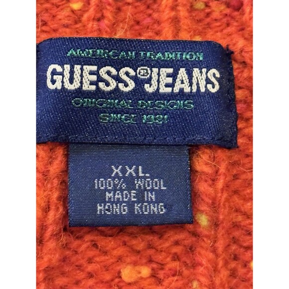 Guess Jeans Sweater Womens XXL 100%wool Vintage Cozy Soft Hongkong 80s Orange - Picture 2 of 10